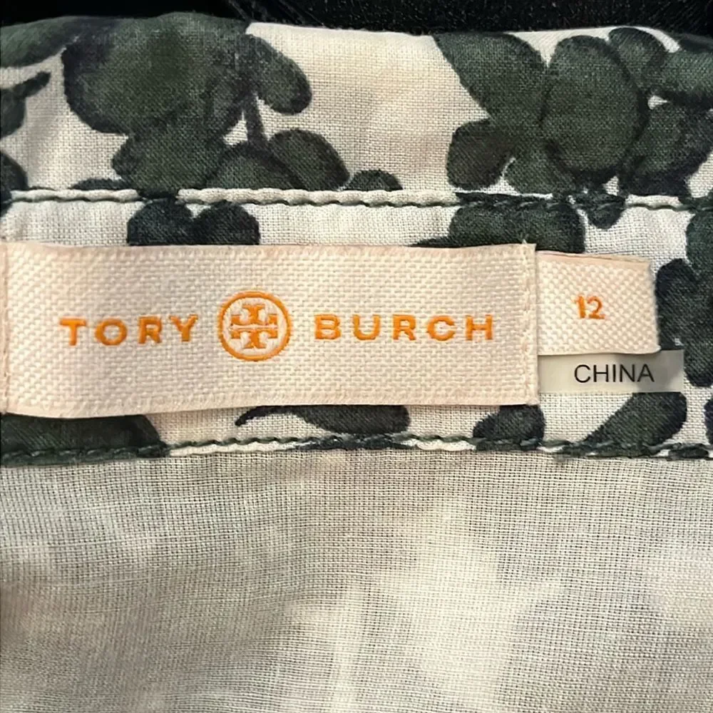 Tory Burch Green and White Floral Midi Shirt Dress size 12 - missing belt